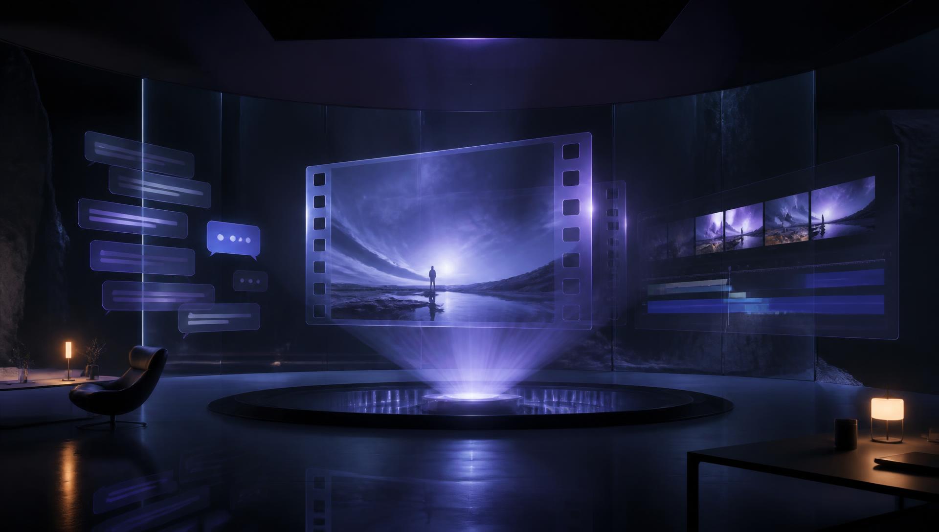 Aether workspace: chat, keyframes and a video timeline in one cinematic studio