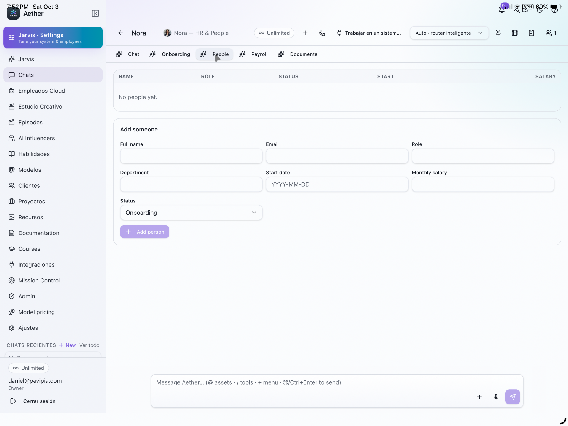 Nora keeps people records and onboarding details organized in one place.